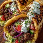 Greek Beef Wraps with Roasted Garlic Feta Sauce
