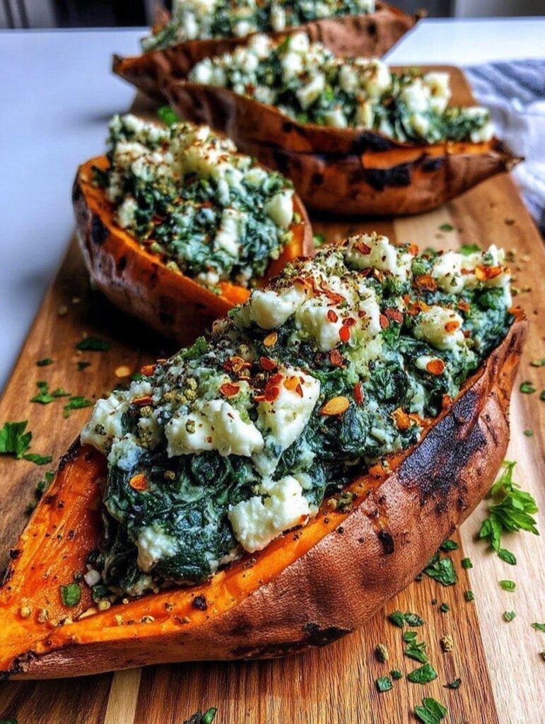 Vegan Spinach and Ricotta Stuffed Sweet Potatoes