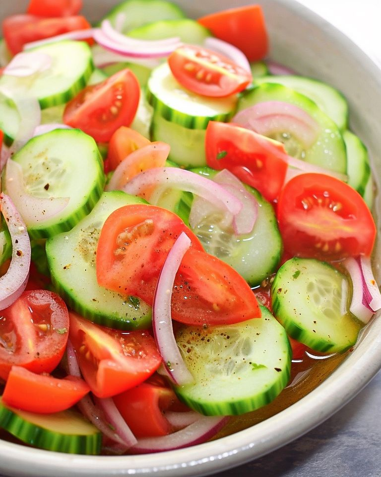 Vegan Marinated Cucumbers, Onions and Tomatoes
