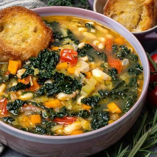 Vegan Tuscan White Bean and Kale Soup (Ribollita)