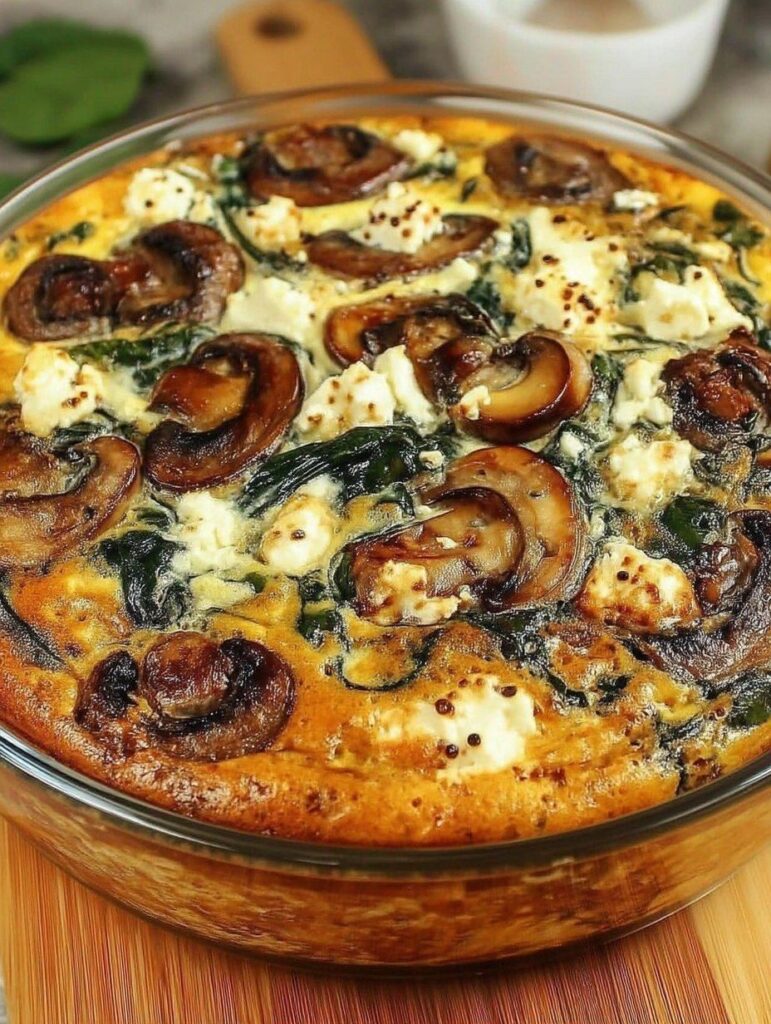 Vegan Classic Spinach & Feta Crustless Mushroom Quiche