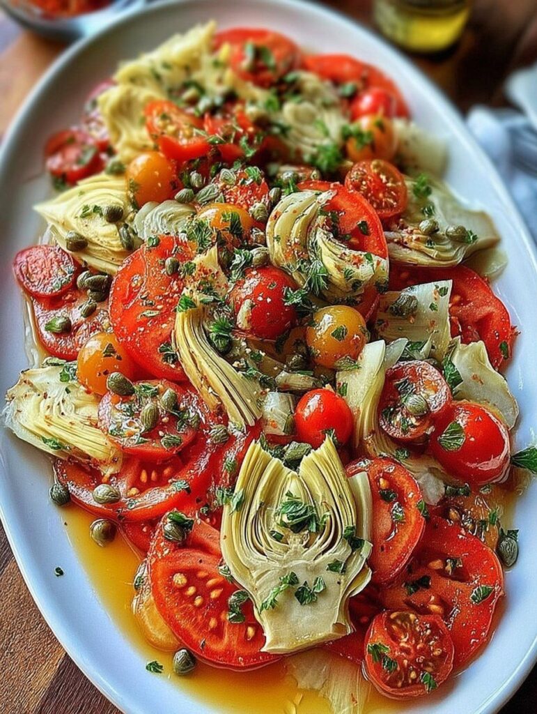 Vegan Refreshing Tomato and Artichoke Salad with Capers