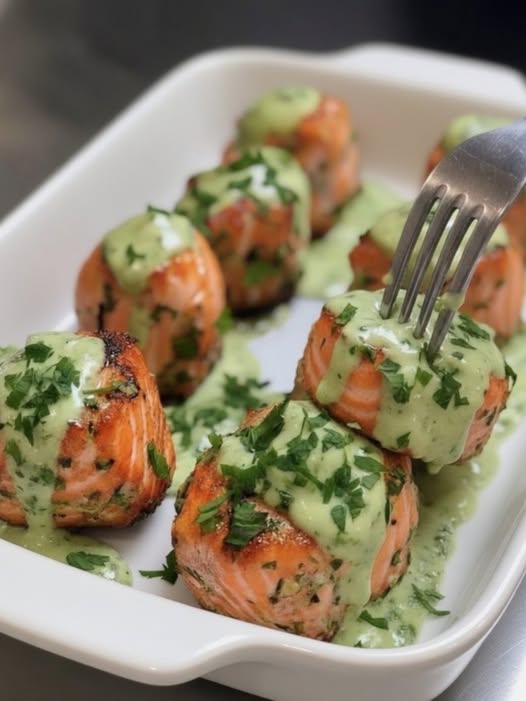 Baked Salmon Meatballs with Creamy Avocado Sauce
