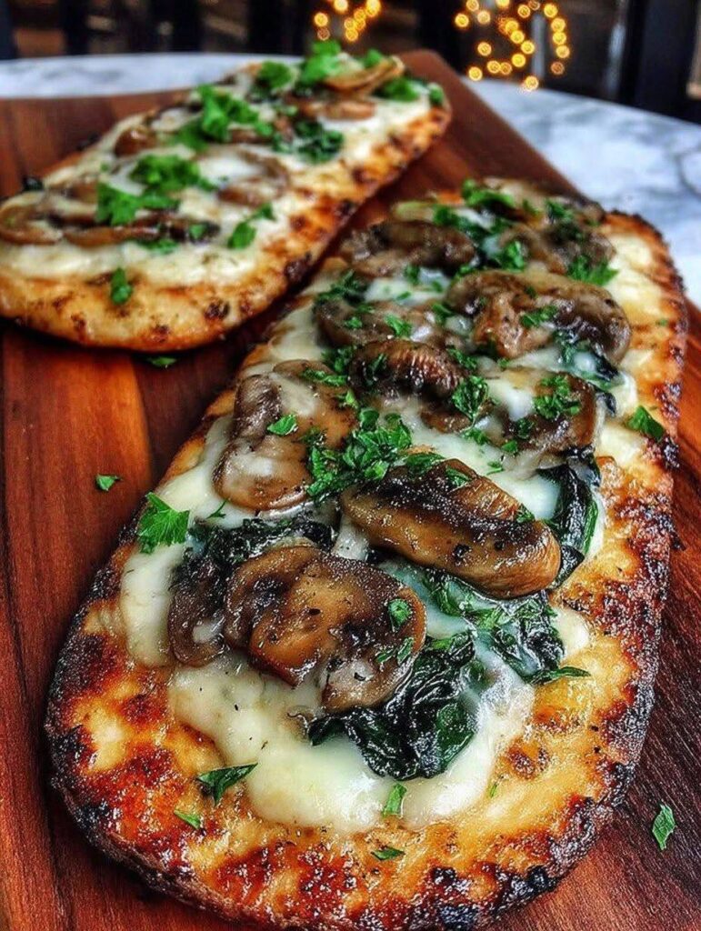 Vegan Spinach & Mushroom Flatbread with Garlic Cream