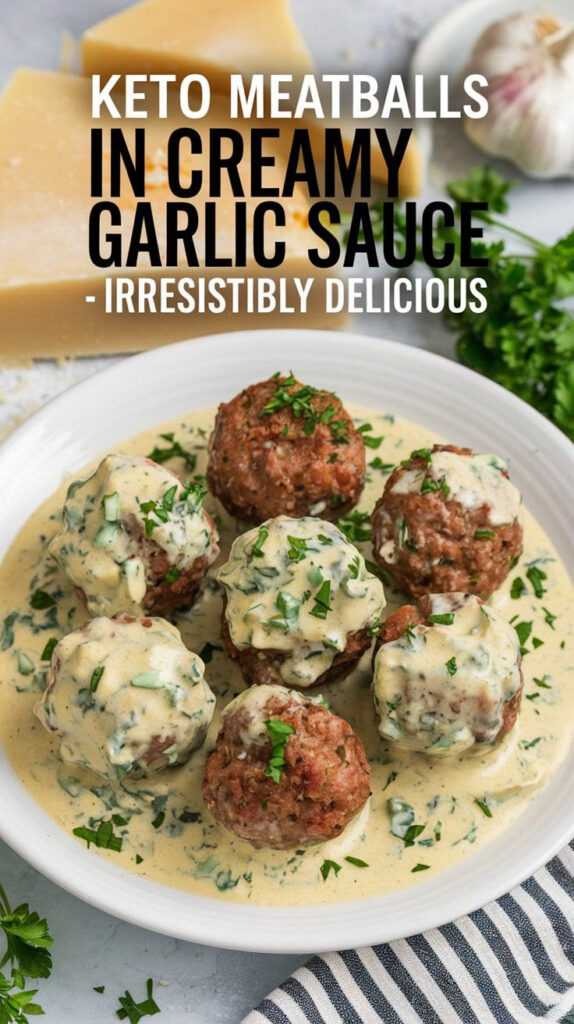 Garlic Parmesan Keto Meatballs with Creamy Alfredo Sauce