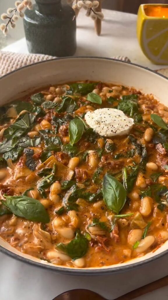 Creamy Vegan Tuscan White Bean Skillet