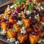 Caramelized Butternut Squash with Feta, Walnuts & Cranberry-Honey Glaze
