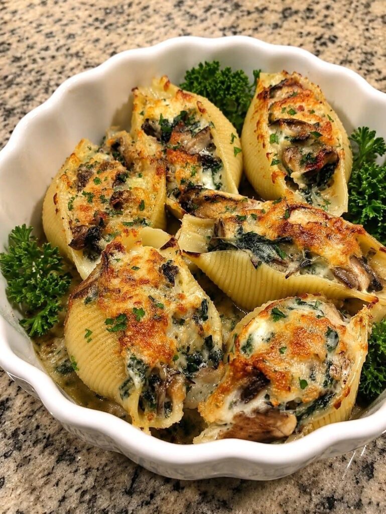 Stuffed Shells with Artichoke, Spinach and Wild Mushroom
