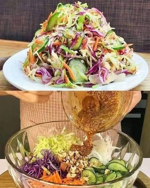 Crunchy Cabbage & Cucumber Salad with Sesame Walnut Dressing
