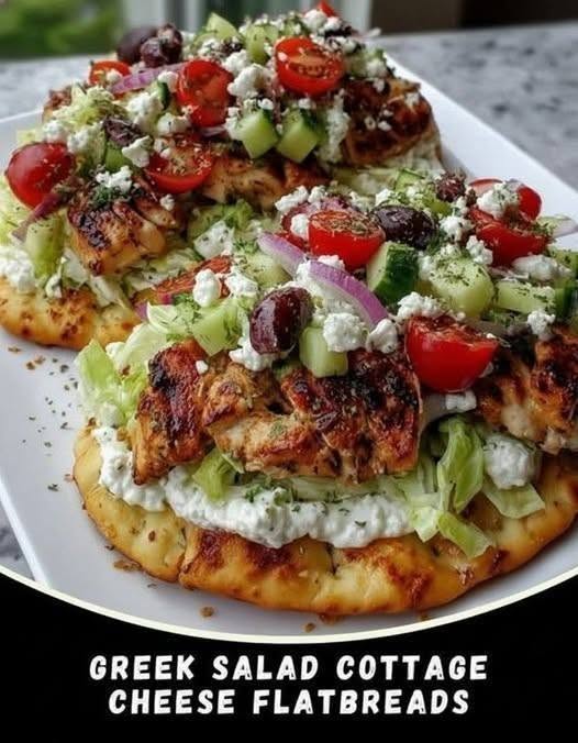 Greek Salad Cottage Cheese Flatbreads
