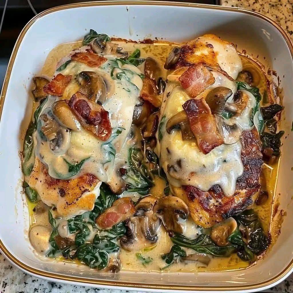High-Protein Baked Chicken with Spinach, Mushrooms, and Bacon