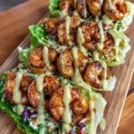 Grilled Shrimp Lettuce Wraps with Avocado Sauce