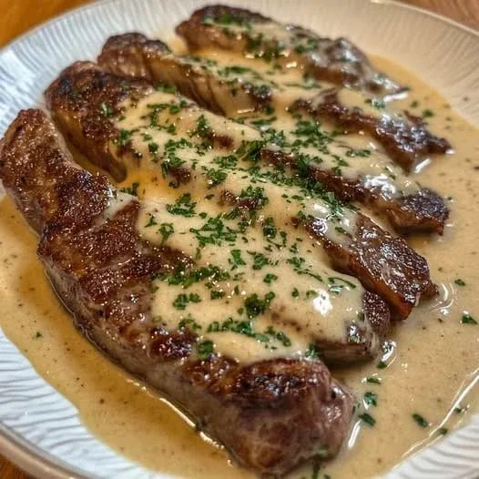 Steak with Garlic Cream Sauce