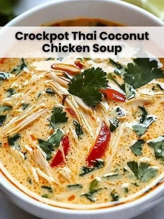 Crockpot Thai Coconut Chicken Soup (High-Protein, Low-Carb & Easy Slow Cooker Recipe)