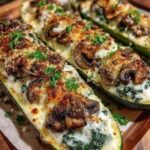 High-Protein Spinach and Mushroom Stuffed Zucchini Boats (Easy Low-Carb Dinner)