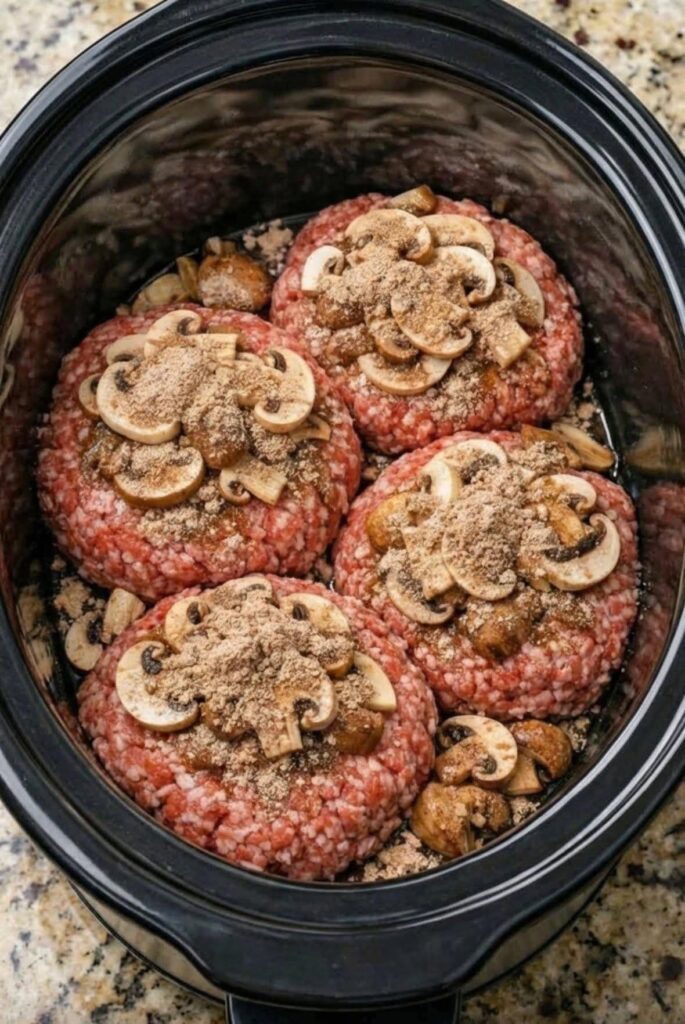 Easy Slow Cooker Salisbury Steak with Mushroom Gravy