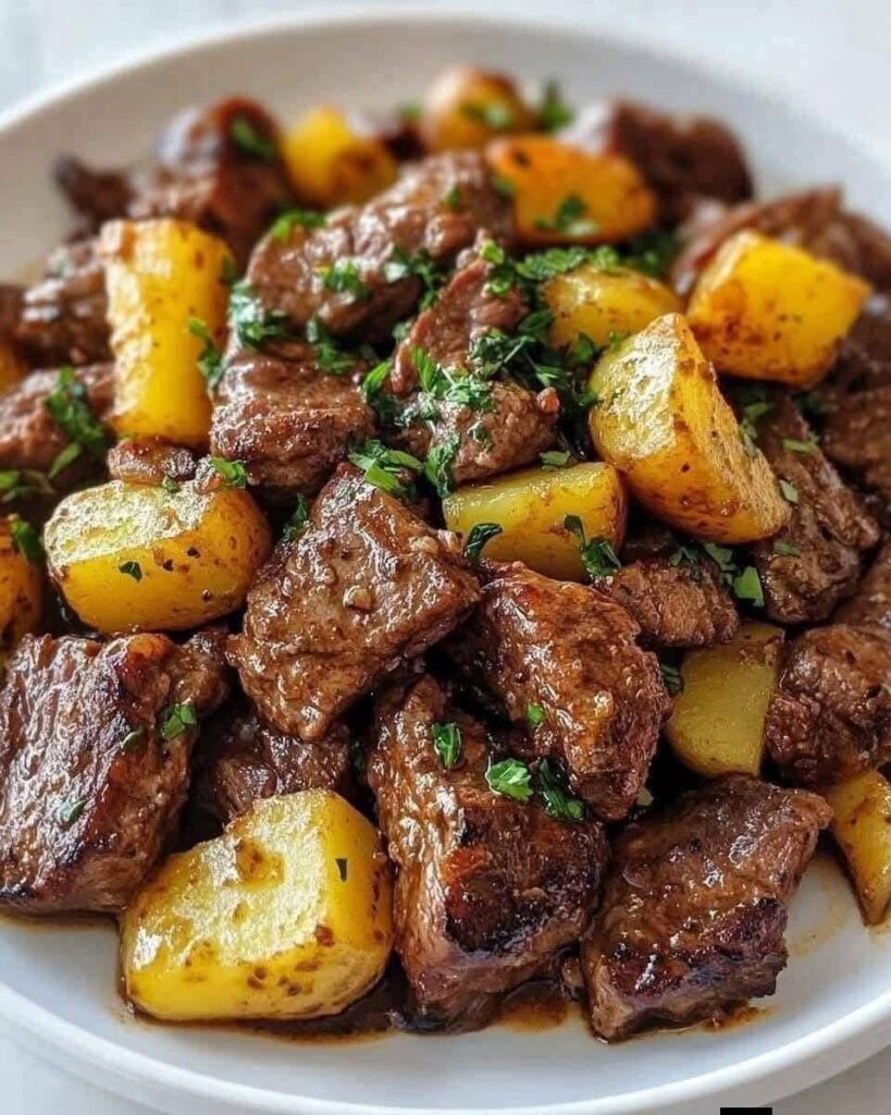 Air Fryer Garlic Butter Steak Bites and Potatoes 🥩🧄🥔