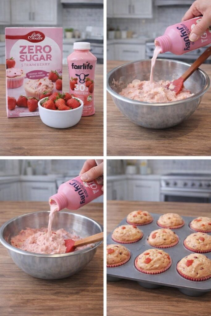 High-Protein Strawberry Muffins (Fairlife Protein Shake + Betty Crocker Zero Sugar Muffin Mix)