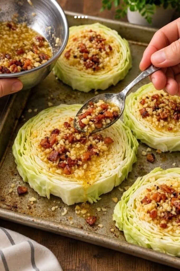 🥬 Roasted Cabbage Steaks with Garlic Bacon Butter Crumble