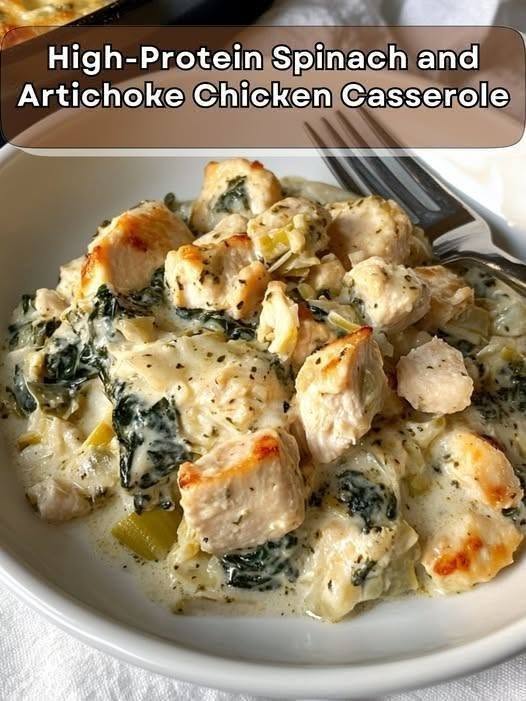 High-Protein Spinach and Artichoke Chicken Casserole (Easy Low-Carb Dinner)
