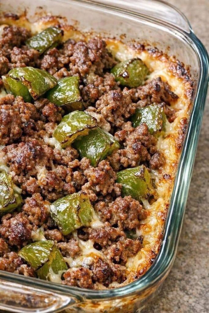 Oven-Baked 4-Ingredient Beef Bell Pepper Bake
