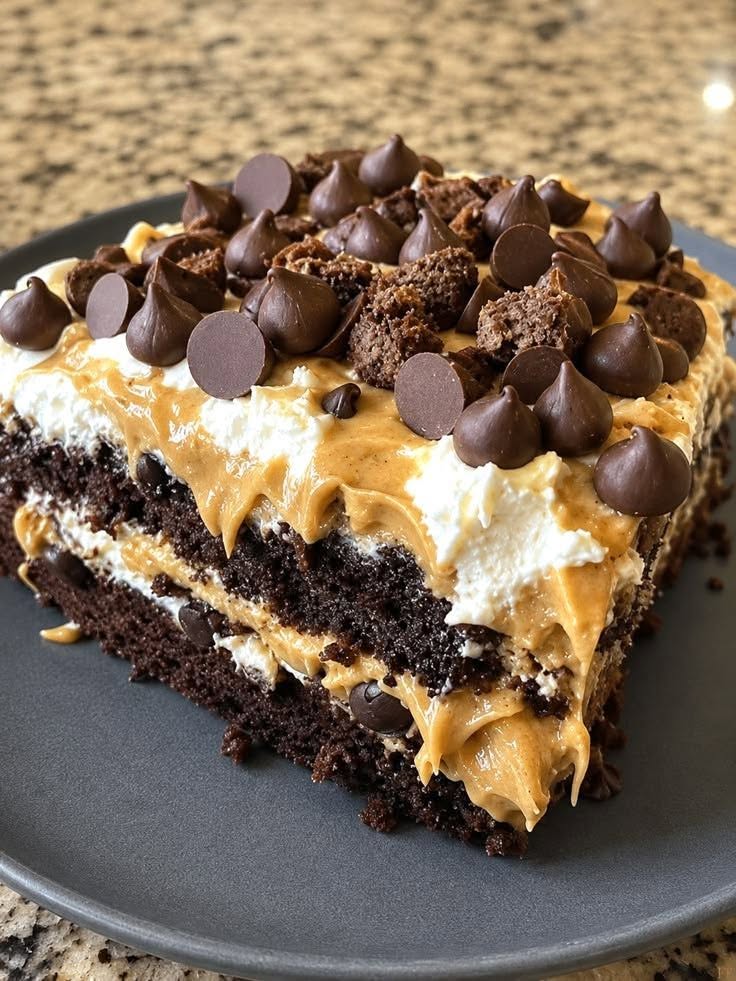 Vegan Chocolate Peanut Butter Poke Cake