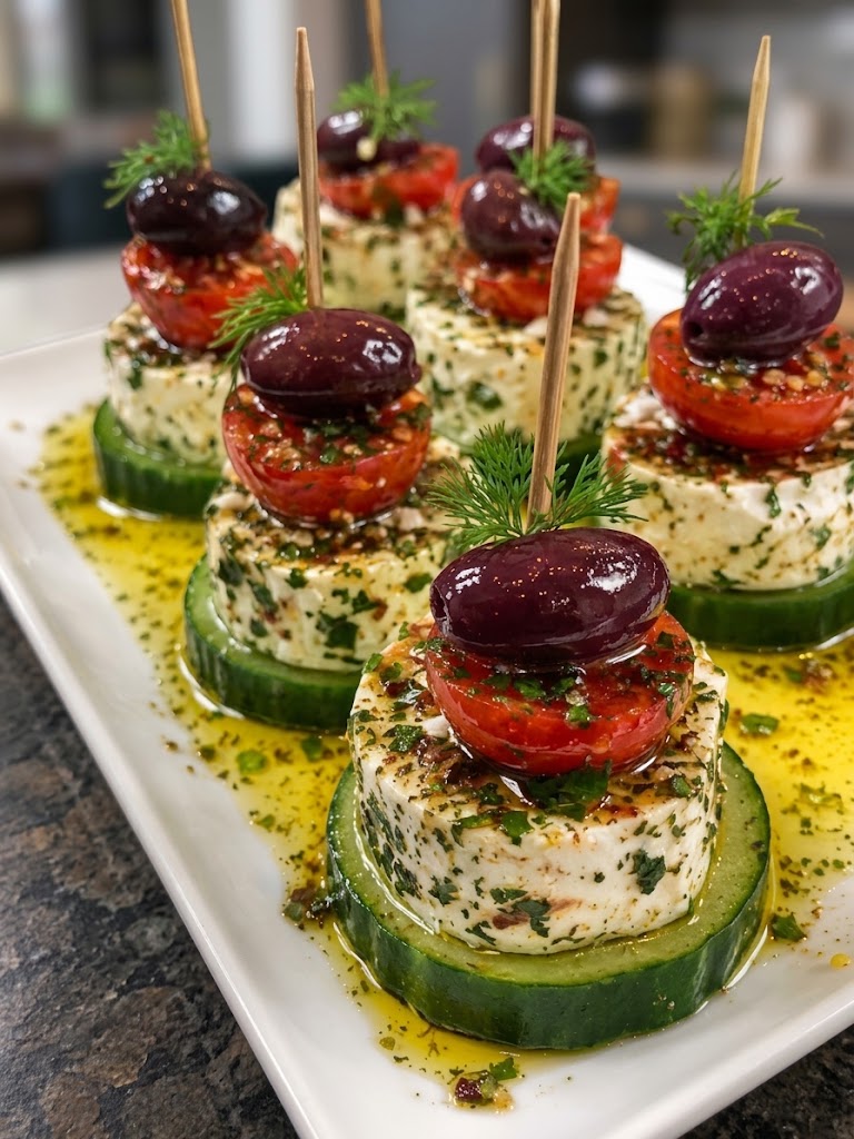 Vegan Greek Feta Cucumber Bite Skewers