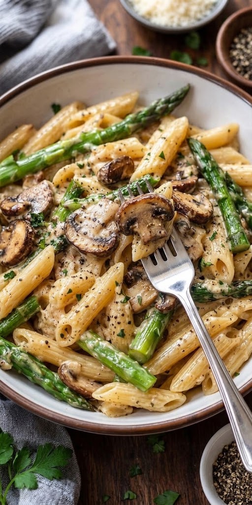 Creamy Mushroom & Asparagus Penne