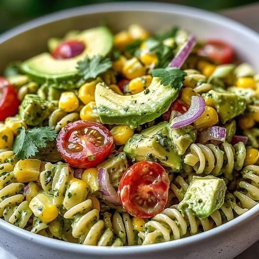 Creamy Avocado Pasta Salad with Corn and Tomatoes