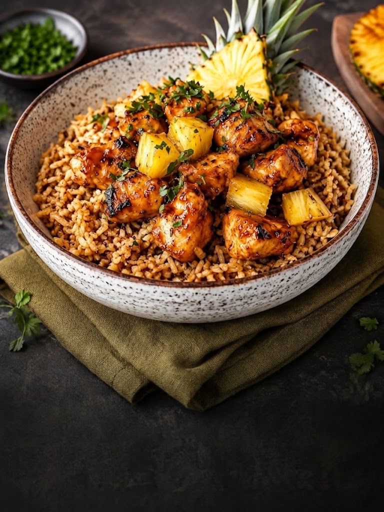Keto Pineapple Chicken Cauliflower Rice Bowl