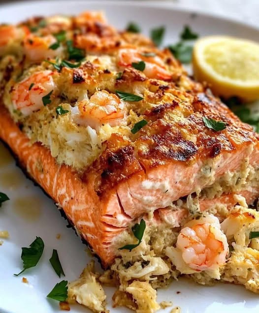 Crab and Shrimp Stuffed Salmon
