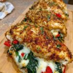 Roasted Red Pepper Spinach and Mozzarella Stuffed Chicken