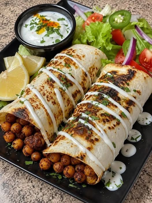 Sticky Lemon Garlic Chickpea Wraps