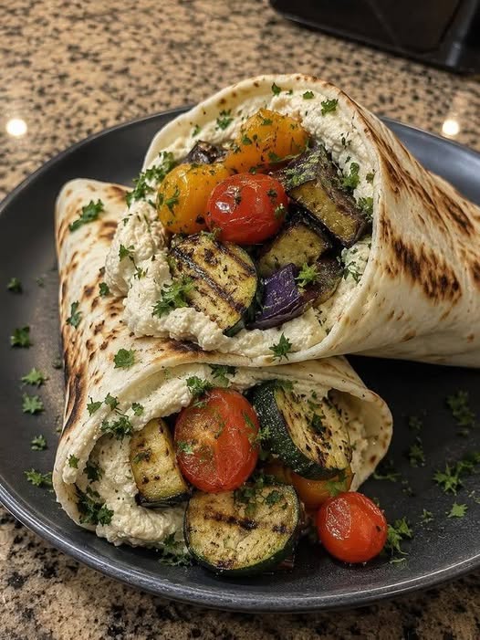 Roasted Veggie and Hummus Wraps