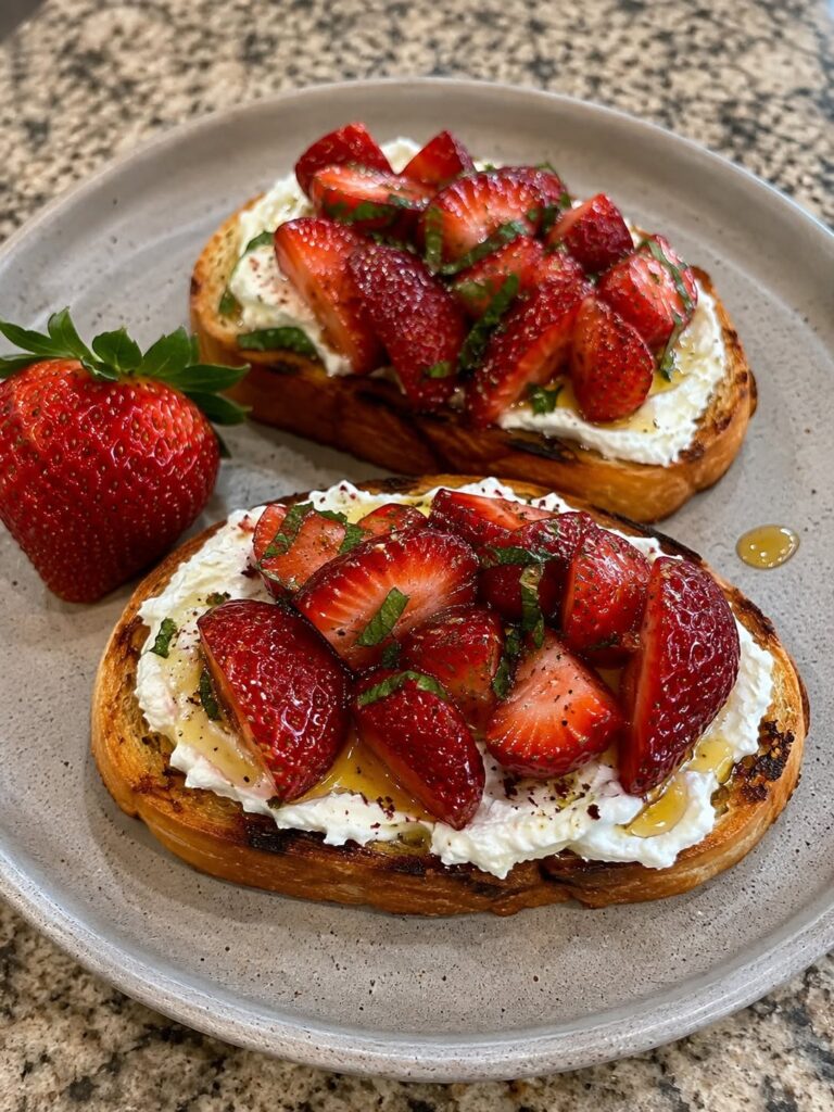 Roasted Strawberry Whipped Ricotta Toast