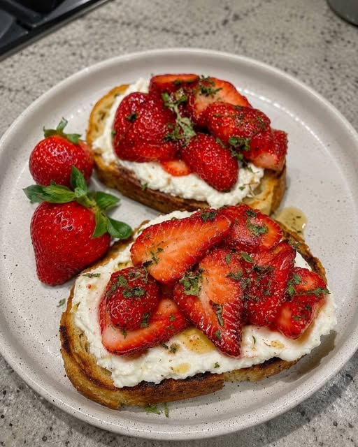 Roasted Strawberry & Vegan Whipped Ricotta Toast