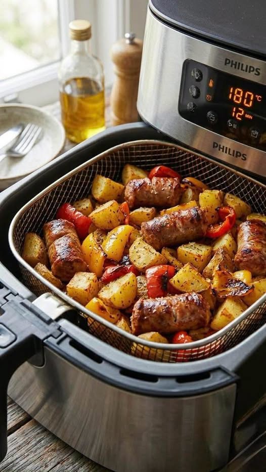 Delicious Fried Potatoes and Onions with Peppers and Smoked Sausage!