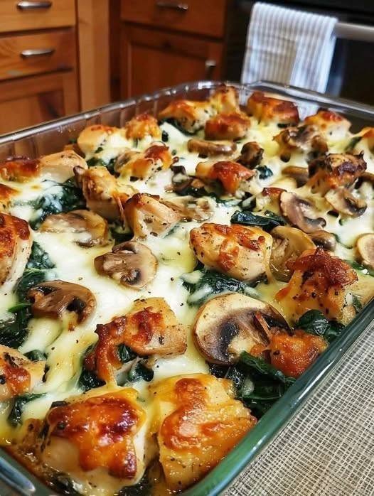 Chicken Spinach and Mushroom Low Carb Oven Dish