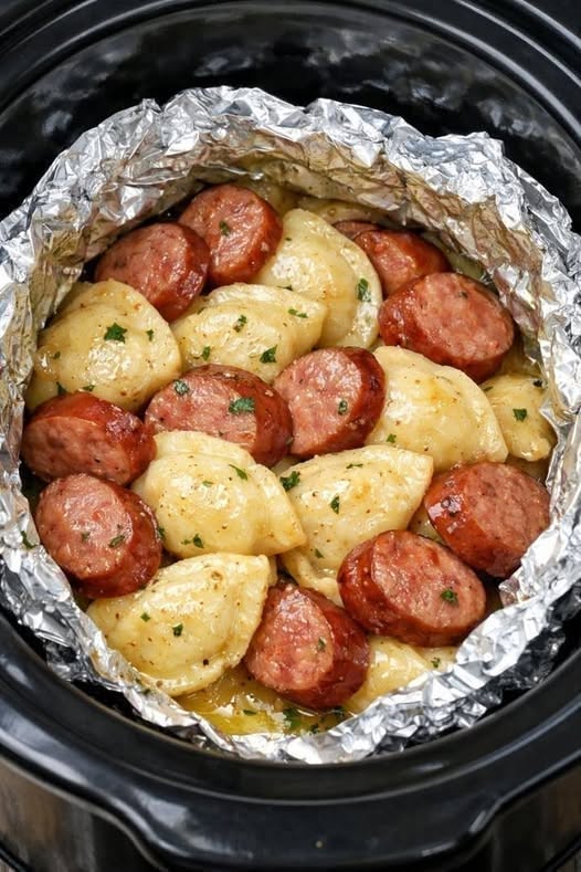 Crockpot Sausage and Potatoes in Foil