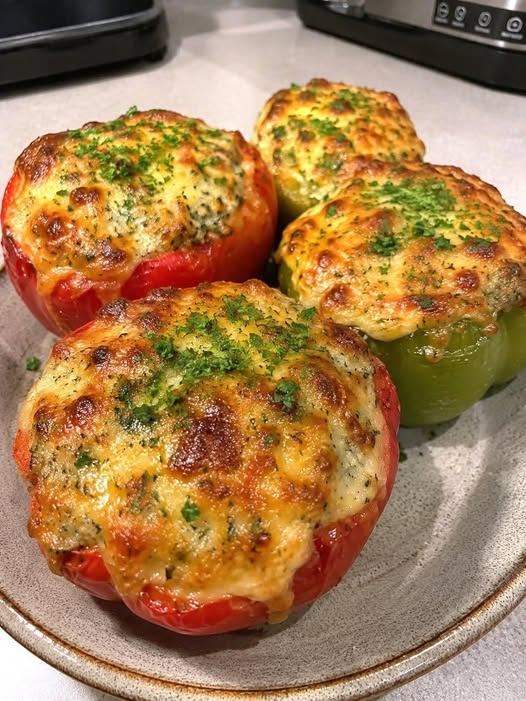 Baked Zucchini & Cheese-Stuffed Bell Peppers 
