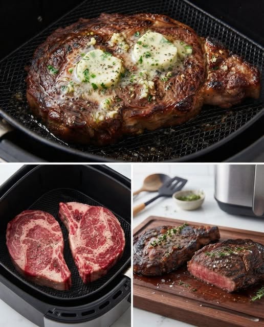 Air Fryer Steaks with Garlic Butter