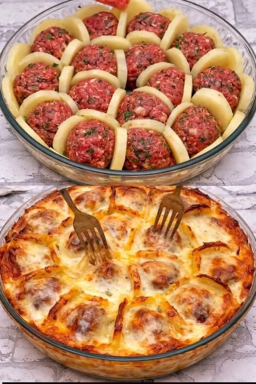 Potatoes With Meatballs and Cheese