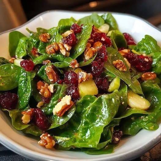 Spinach Salad with Cranberries, Walnuts & Apple