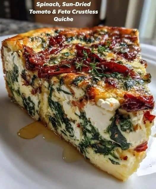Spinach, Sun-Dried Tomato & Feta Crustless Quiche..