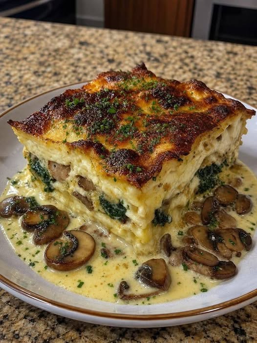 Vegan Cottage Cheese Mushroom & Spinach Lasagna Bake