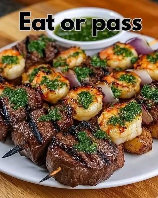 Grilled Surf & Turf Skewers with Chimichurri