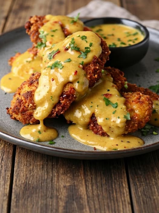 Keto Pretzel Chicken with Mustard-Cheddar Sauce – Crispy, Savory & Low-Carb