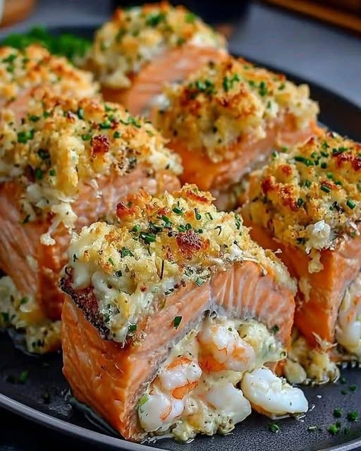 Creamy Crab & Shrimp Stuffed Salmon
