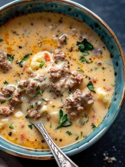 Keto Cauliflower & Hamburger Soup