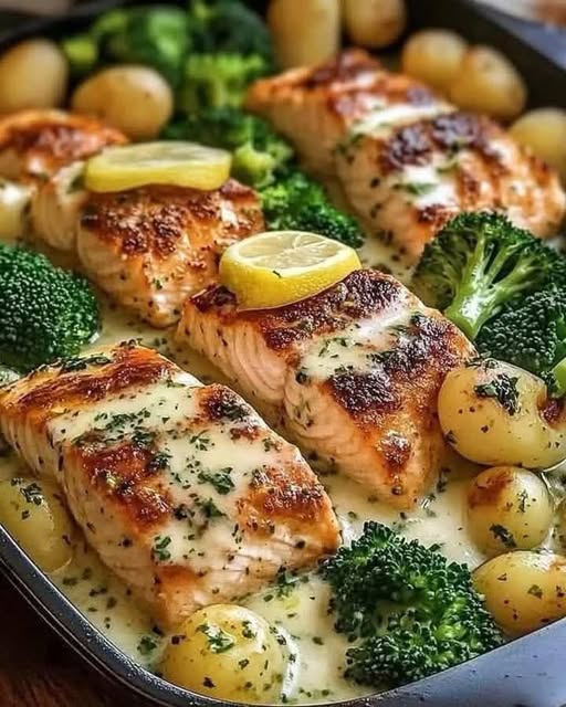 Lemon Salmon with Crispy Potatoes and Broccoli